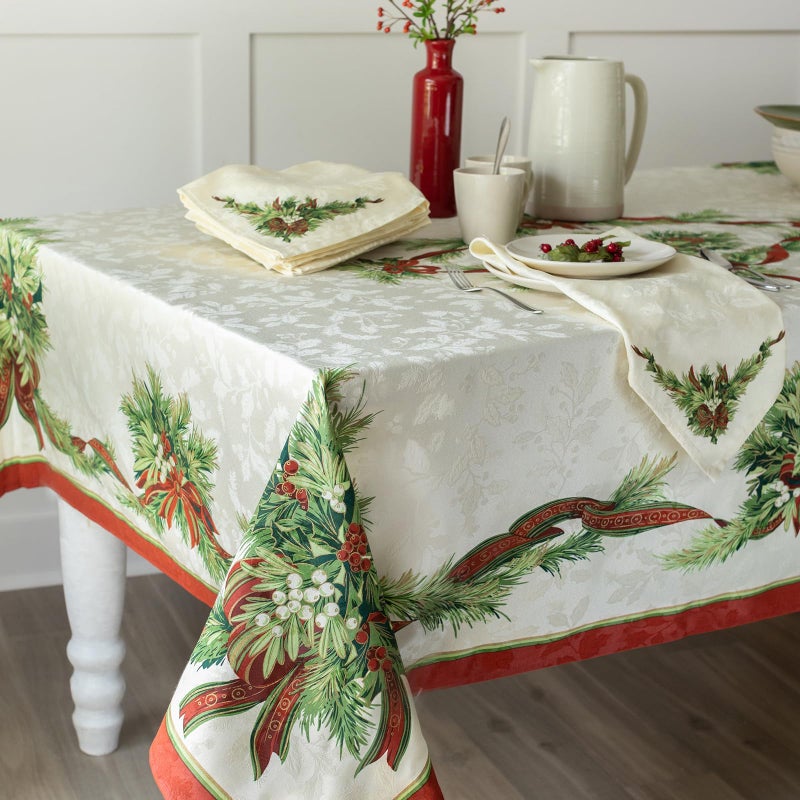 Benson Mills Christmas Ribbons Engineered Printed Fabric Table Cloth, Winter, Holiday and Christmas Tablecloth (52" X 70" Rectangular, Xmas Ribbons) - Image 4